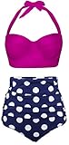 Angerella Polka Two Piece Swimsuit Beachwear Bathing Suits (BKI032-R2-L),Rose Red,US6-8=Tag Size L