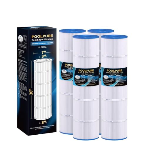 POOLPURE CCP420 Pool Filters Replaces Pentair Clean and Clear Plus 420, R173576, PCC105, 178584, Ultral-A6, Unicel C-7471, 817-0106, Filbur FC-1977, 570-0425-07, L x OD: 26"x7", 4X105 sq.ft. Cartridge