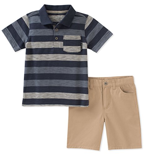 Calvin Klein Boys' Big 2 Pieces Polo Shorts Set, Dark Gray, 8