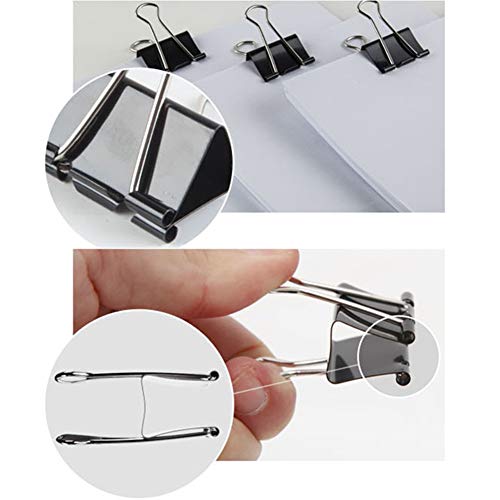 MeetUs 120 Pcs Paper Binder Clips Paper Clamp with Box for Office, School and Home Supplies, Assorted 6 Sizes & Black Color