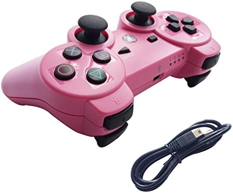 Tevodo Wireless Bluetooth Controller For PS3 Double Shock - Bundled with USB charge cord?Pink?