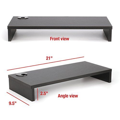 image for 2 Lb. Depot 2LB Depot Black Wood Monitor Stand Riser with Cable Hole, 