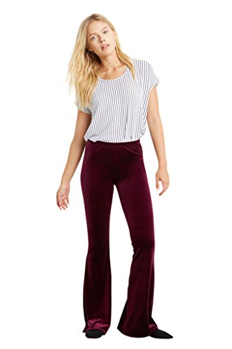 Women's Velvet Bell Bottom High Waist Flared Stretch Palazzo Pants USA Wine M