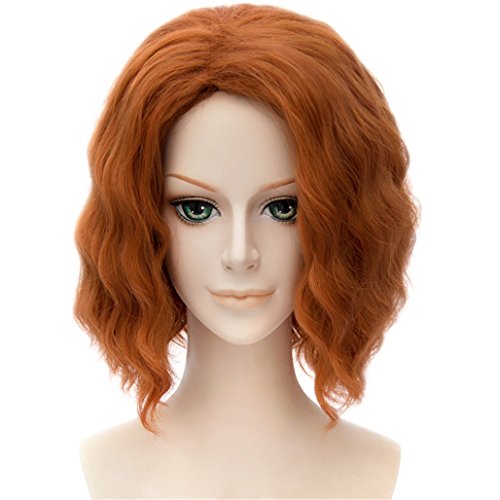 MSHUI The Avengers Black Widow Natasha Costume Cosplay Wig Short Wavy Fluffy Hair