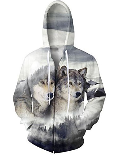 Uideazone Juniors Boys Girls 3D Wolf Collection Zipper Hoodie Sweatshirt Casual Autumn Winter Jacket Coat Wolf