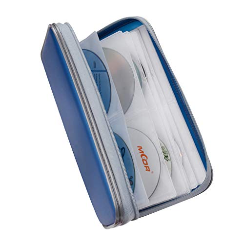 CD Case, COOFIT 80 Capacity DVD Storage DVD Case VCD Wallets Storage Organizer Flexible Plastic Protective DVD Storage Blue