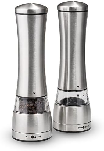 304 Stainless Steel Pepper and Salt Grinder, Adjustable Ceramic Rotor Pepper Mill and Salt Mill Shakers, Set of 2