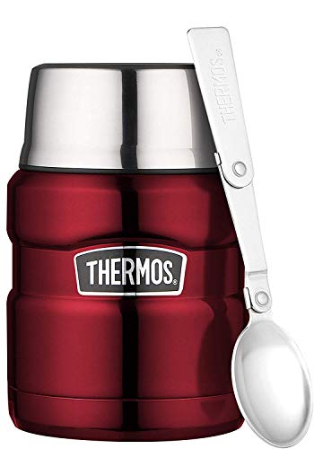 Thermos Stainless King Thermobehälter für Essen rot 0,47l - Edelstahl, absolut dicht, hält Speisen 9h heià & 14h kalt, mit klappbarem Löffel, BPA-frei