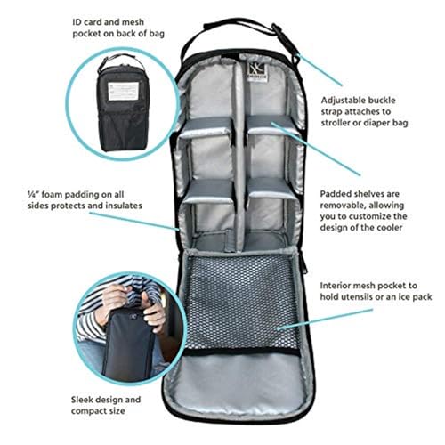 J.L. Childress Pack 'N Protect for Baby Bottles - Insulated Breast Milk Cooler Travel Bag for Moms, Portable Storage for Glass Baby Bottles & Food Containers, For Daycare or On the Go - Black