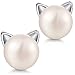 Cat Earrings Silver Cat Earrings Pearl Cat Earrings Cute Sterling Silver Cat Ear Earrings Freshwater Pearl Cat Earrings Silver Cat Earrings Women Kitty Cat Earrings Fun Cat Ear Studs Silver Cat Studs