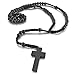 INBLUE Men,Women's Wood Pendant Necklace Black Cross Bead 24 Inch Rosary Chain