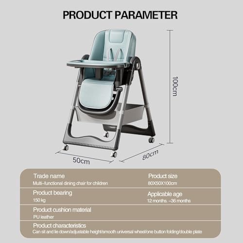 0TO1 3-in-1 Baby High Chair, كرسي اطفال with Wheels, 7-Height Travel Folding High Chair with Tray, Storage Pocket, 4 Recline Adjustable, for Babies and Toddlers (Blue)