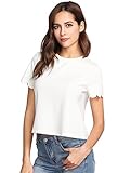 SheIn Women's Casual Round Neck Summer Short Sleeve Scallop T-Shirt Top Blouse