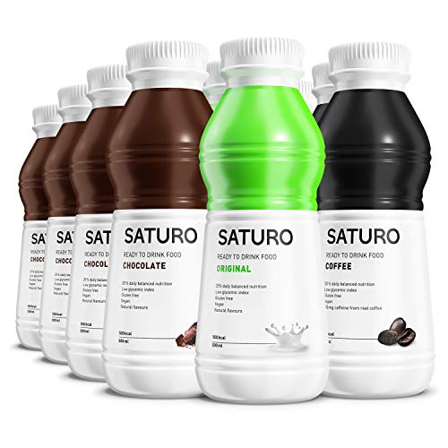 Trinkmahlzeit-SATURO-Diaet-Shakes-Glutenfrei-Vegan-500-kcal-Mischkarton-mit-18-Flaschen-Schokolade-Original-Kaffee Trinkmahlzeit-SATURO-Diaet-Shakes-Glutenfrei-Vegan-500-kcal-Mischkarton-mit-18-Flaschen-Schokolade-Original-Kaffee