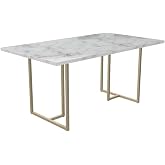 CosmoLiving Astor Dining Table, White Marble Top with Gold Legs