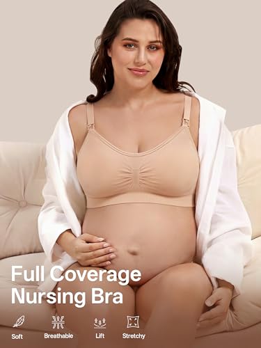 Angelhood Women Nursing Bras for Breastfeeding 5 Pack, Maternity Sleep Bra | Seamless Pregnancy Full Bust Bralettes with Extenders, Wireless V Neck Bralette, Ultra Comfort Postpartum Essentials Bra Pack