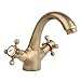 Antique Brushed Brass Bathroom Sink Faucet Double Cross Handle Bathroom Bar Faucet Mixer Tap Single Hole Deck Mount