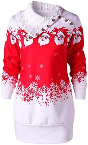 FIRMON Womens Christmas Long Tops Blouse,Ladies Plus Size Xmas Santa Snowflake Printing Buttons Tunic Sweatshirt T-Shirt