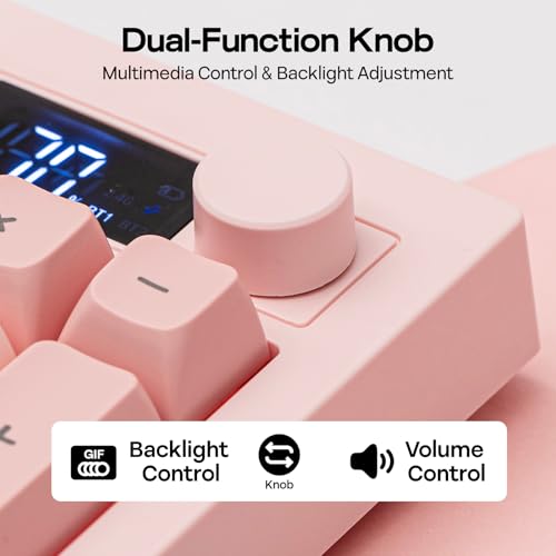 EPOMAKER AULA S102 PRO Wireless Membrane Keyboard with TFT Screen and Number Pad, 2000mAh, RGB Backlit, Media Knob, 105 Keys, Full Size Wireless Gaming Keyboard (Pink)