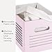 Wooden Storage Bin Containers - Decorative Closet, Cabinet and Shelf Basket Organizers Lined With Machine Washable Soft Linen Fabric - Pink, Large