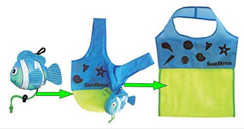Fun Fish Expandable Mesh Beach Tote | Sand Dipper Brand | Convenient Beach Water Park Summer Bag | Blue Fish (Blue)