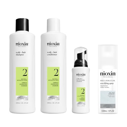 Nioxin System Kit 2 + Thickening Spray, For Natural Hair with Progressed Thinning, Full Size (3 Month Supply)