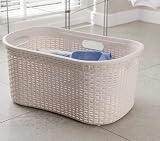 Addis Faux Rattan Hipster Laundry Basket 40 Litre Calico Cream view 4