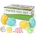 B Bascolor 12 PCS Filled Easter Eggs Plastic Surprise Eggs Easter Basket Stuffers Fillers Prefilled Easter Toys with Mochi Squishy Stress Relief Toys for Kids Easter Party Favors