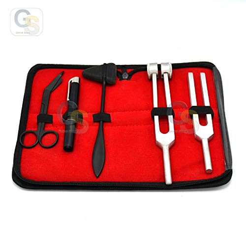 G.S Reflex Percussion Kit - Set of 5 pcs Taylor Hammer + Penlight + Tuning Fork C 128 C 512 + Bandage Scissors 5.5" Best Quality
