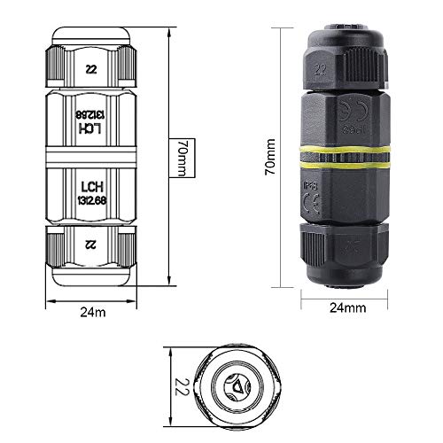 Waterdichte aansluitdoos externe kabelaansluiting, IP68 aansluiting buitenmof koppeling Ø 5 mm-12 mm (zwart, PA66) - 2… - Afbeelding 6