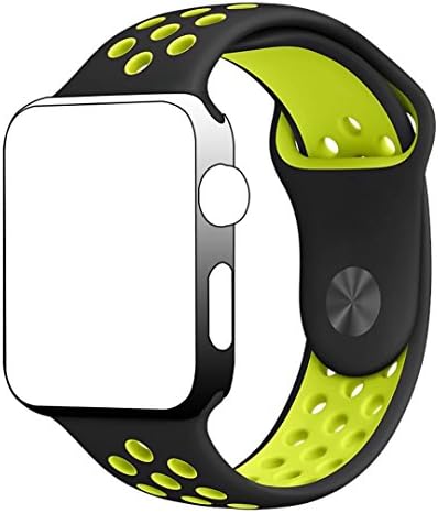 Wishloving Soft Durable Silicone Sport Strap Replacement Band for iWatch Apple Watch Series 1 Series 2 Series 3,Edition,Sport,42mm,M/L,( Black / Volt Yellow )