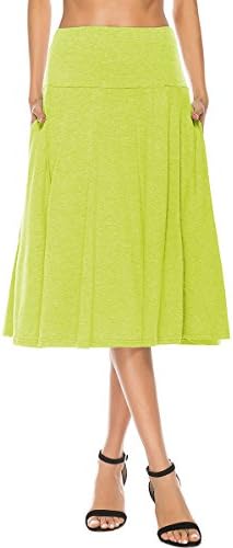YiLiQi Women‘s High Waist Knitted Pleated Pocket Midi Skirt Light green-L