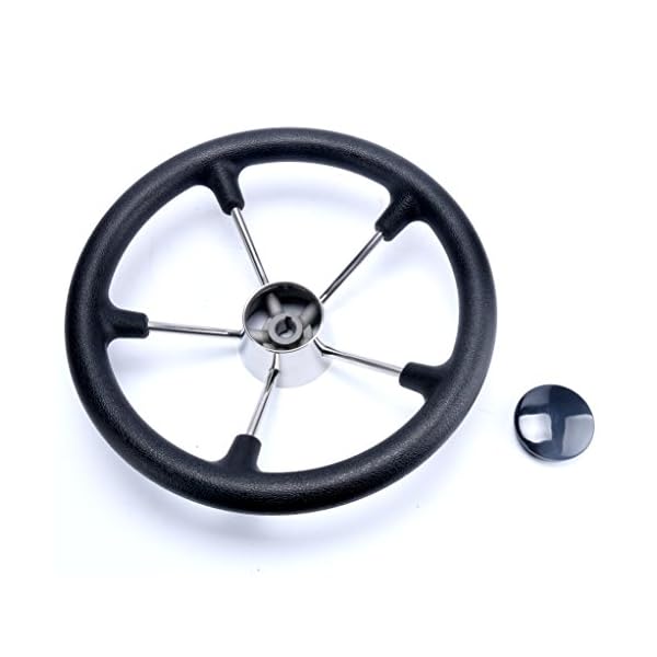 Amarine-made-13-12-Inch-Boat-Marine-5-Spoke-Destroyer-Steering-Wheel-with-Black-Foam-Grip