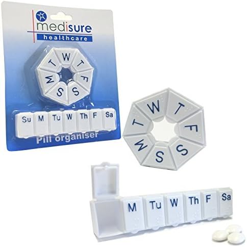 MEDISURE 7 DAY WEEKLY TWIN PACK REUSEABLE DURABLE CONVENIENT BRAILLE PILL TABLET BOX CASE HOLDER ORGANISERS (MS05819) by Medisure