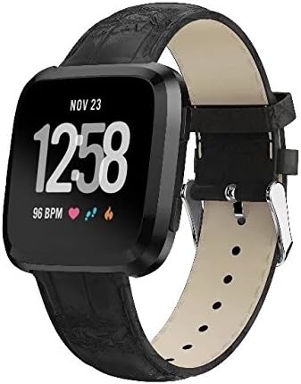 TEDO Fitbit Versa Bands, Classic Quality Leather Wristband with Metal Connectors, Fitness Strap for Fitbit Versa Black
