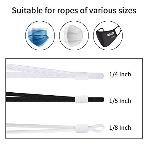 MOTOBA Elastic Cord Locks Silicone Toggles for Drawstrings Elastic Cord Adjuster with Stringing Tool for Adults Kids (Cylinder, 100pcs White)