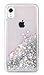 WORLDMOM for iPhone XR Case, Double Layer Design Bling Flowing Liquid Floating Sparkle Colorful Glitter Waterfall TPU Protective Phone Case, Silver