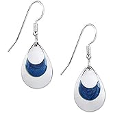 Silver Forest Shiny Teardrops with Blue Enamel Dangle Earrings