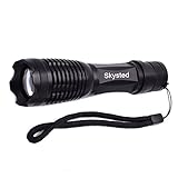 Skysted E6 Adjustable Focus Brightest Max 1200 Lumens Cree XM-L2 U2 U3 Bulb 1 Mode Portable Tactical Flashlight Zoomable Lens Water Resistant Handheld Torch For Camping Hiking Emergency