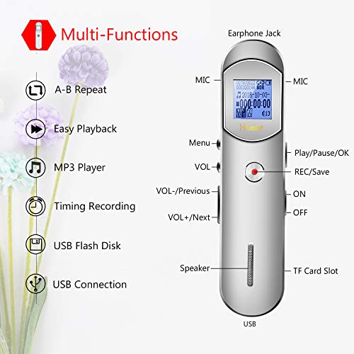 Digital Voice Recorder, 8GB 1536 Kbps Voice Recorder with MP3 Player, 64GB TF Card Extend Voice Activated Recorder with Rechargeable, Password Protection, A-B Repeat for Meetings, Lectures, Interviews - Thumbnail 7