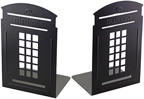 Metal Bookend, Kenube One Pair Vintage Fashion British Style London Telephone Booth Kiosk Thickening Iron Library School Office Home Study Metal Bookends Fome Gift (Black)