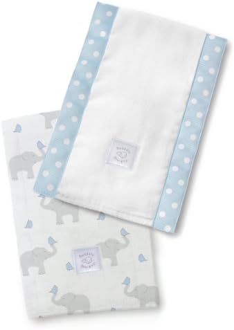 SwaddleDesigns Baby Burpies, Set of 2 Cotton Burp Cloths, Elephant and Pastel Blue Chickies