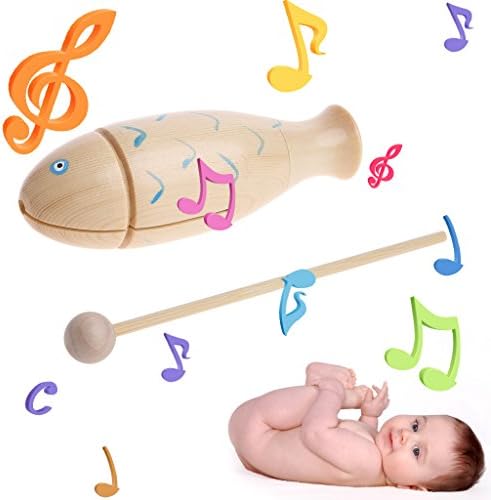 UKnows 1Pc Fish-Shaped Wooden Guiro Kids Children Toy Percussion Musical Instrument