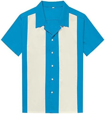 Men's 50s Male Clothing Cotton Men Shirts Short Sleeve Vintage Fifties Bowling Casual Button-Down Shirts