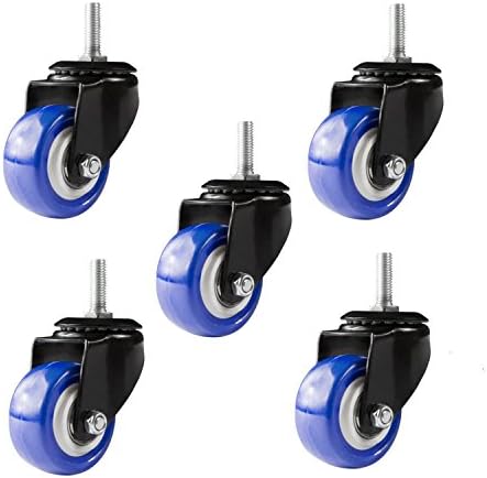 8T8 Replacement Office Chair Threaded Caster Wheels 2-inch 5pcs Heavy Duty Solid Rubber Safe for Hardwood Carpet Tile Floors (Screw M8 Blue)