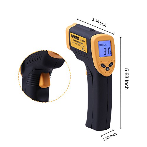 KT THERMO Infrared Thermometer Non-contact Digital Laser Thermometer gun -58~716℉ (-50~380℃), Yellow and Black,DT83800