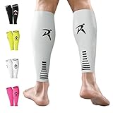 Rymora Calf Compression Sleeves for Men and Women (Calves Treatment for Shin Splints, Running, Etc) (One Pair) (White) (Medium) [M]