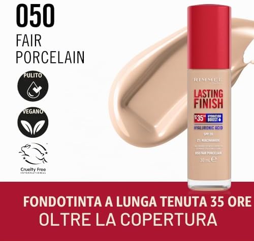 Lasting Finish 35 Hour, fondotinta, lunga durata, idratante, formula vegana, copertura totale, 30 ml, 050 Fair Porcellana