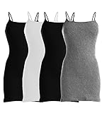 Four-Pack of Basic Spaghetti Strap Cami Cotton Tank Top (Large, Black/Black/White/Heather Gray)