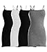 VIV Collection 4-PK Spaghetti Strap Cami Cotton Tank Top (Large, Black/Black/White/Heather Gray)